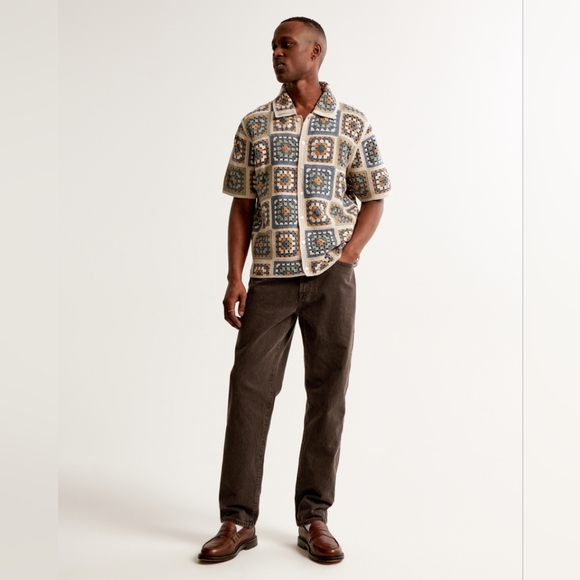 Abercrombie & Fitch Men's Crochet-Style Button-Through Sweater Polo Size Large - Picture 2 of 16